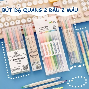 Bút Dạ Quang 2 Đầu 2 Màu – Viết Êm, Không Lem, Pastel 3 Cây/6 Cây, Giá 10.000đ