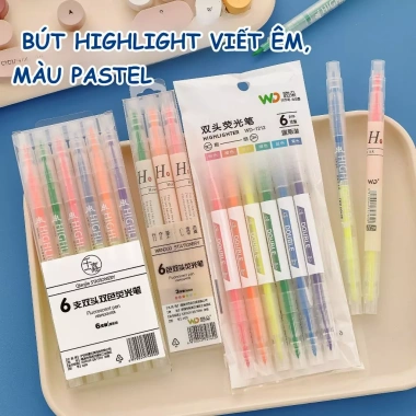 Bút Dạ Quang 2 Đầu 2 Màu – Viết Êm, Không Lem, Pastel 3 Cây/6 Cây, Giá 10.000đ