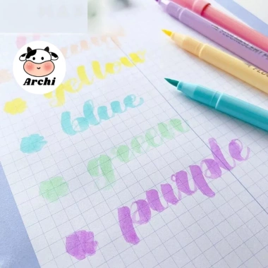 Bút dạ quang brush 2 ngòi viết calligraphy 6 màu Candy Giá ưu đãi 11.900₫ 4