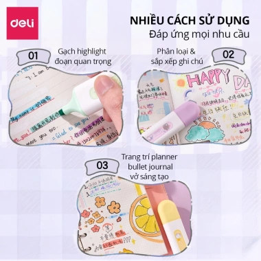 Bút dạ quang DELI KID set highlight họa tiết nhiều màu, dễ thương cho học sinh và văn phòng - giá 20.000 2 Bút dạ quang DELI KID set highlight họa tiết nhiều màu, dễ thương cho học sinh và văn phòng - giá 20.000 2