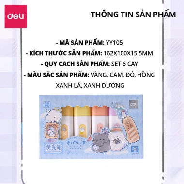 Bút dạ quang DELI KID set highlight họa tiết nhiều màu, dễ thương cho học sinh và văn phòng - giá 20.000
