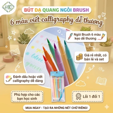 Bút dạ quang HAKI 6 màu B12 ngòi brush viết calligraphy dễ thương - Giá 6.044 VND