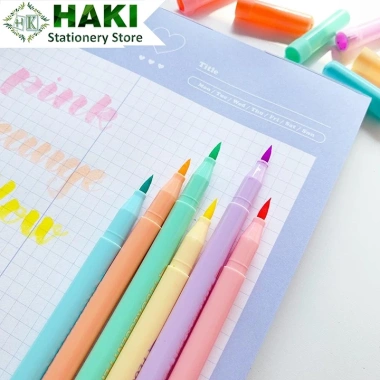 Bút dạ quang HAKI 6 màu B12 ngòi brush viết calligraphy dễ thương - Giá 6.044 VND
