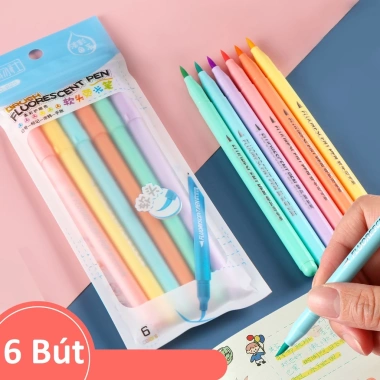 Bút dạ quang HAKI 6 màu B12 ngòi brush viết calligraphy dễ thương - Giá 6.044 VND