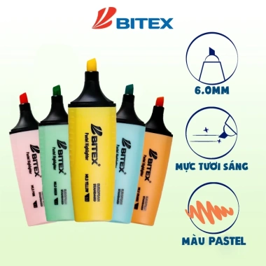 Bút dạ quang highlight Bitex HL05 Pastel nhiều màu - Giá 9.900 VND, giảm 20% 5 Bút dạ quang highlight Bitex HL05 Pastel nhiều màu - Giá 9.900 VND, giảm 20% 5