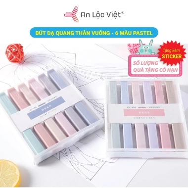 Bút dạ quang Highlight CY-505 CY-508 6 cây - Pastel xinh, tặng sticker, chỉ 33.700₫
