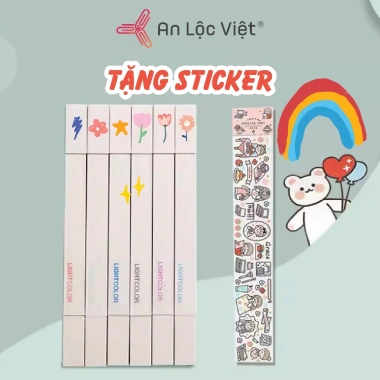 Bút dạ quang Highlight CY-505 CY-508 6 cây - Pastel xinh, tặng sticker, chỉ 33.700₫ 4