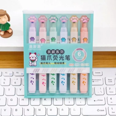Bút Dạ Quang Móng Mèo 6 Màu Pastel 4mm Ngòi Dẹt Đánh Dấu Học Tập Giá 16.000₫ 5
