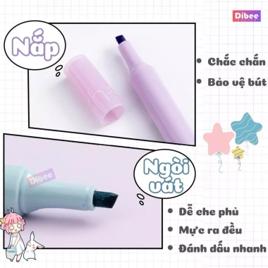 Bút đánh dấu highlight DiBee 12 màu dạ quang cho học sinh, văn phòng, giá 30,999 5