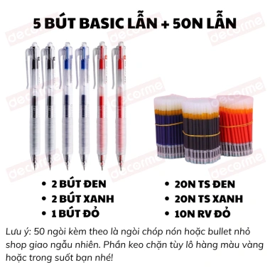 Bút Gel Bấm Basic DecorMe 0.5mm - Mực Đen Xanh Đỏ, Khô Nhanh, Viết Trơn, Giá 17.900₫ 10