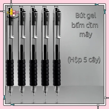 Bút Gel Bấm Cầm Mây Êm Ái Hộp 5 Cây Ngòi 0.5mm Mực Đen/Xanh Khô Nhanh Viết Mượt Không Lem Giá 20.000 VND 4