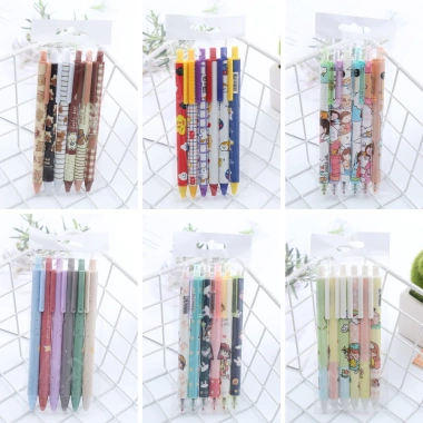 Bút gel bấm hoạt hình mực đen viết êm, họa tiết cute đáng yêu - Giá 9.000 VND, phù hợp học sinh và văn phòng 6