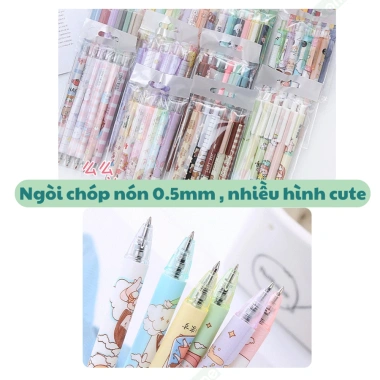 Bút gel bấm hoạt hình mực đen viết êm, họa tiết cute đáng yêu - Giá 9.000 VND, phù hợp học sinh và văn phòng 7