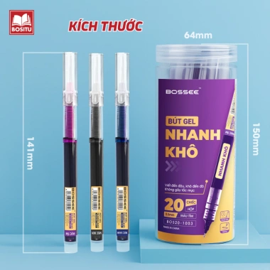 Bút Gel Bossee Ngòi Kim 0.5mm Hộp 20 Nước Nhanh Khô 3 Màu Đen Xanh Đỏ Mực Đều Không Thấm 59.000đ