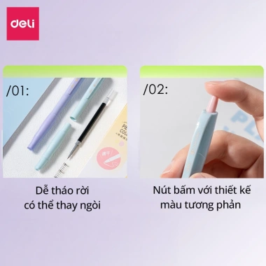 Bút Gel Deli 0.5mm Màu Pastel Có Đệm Tay Viết Trơn Tru, Nhanh Khô, Dễ Thương cho Học Sinh và Sinh Viên, Giá 20.000đ