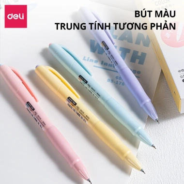 Bút Gel Deli 0.5mm Màu Pastel Có Đệm Tay Viết Trơn Tru, Nhanh Khô, Dễ Thương cho Học Sinh và Sinh Viên, Giá 20.000đ
