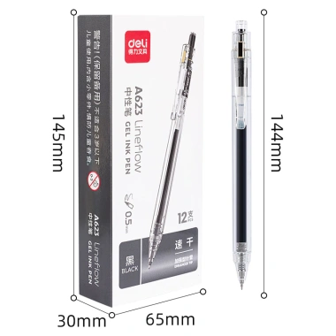 Bút Gel Deli A623 0.5mm Suốt - Mực Đen Nhanh Khô, Viết Êm Trơn, Giá 12.000 đồng