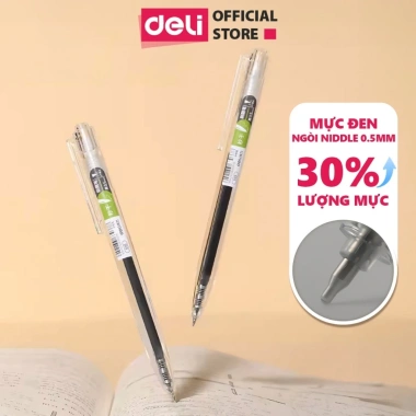 Bút Gel Deli A623 0.5mm Suốt - Mực Đen Nhanh Khô, Viết Êm Trơn, Giá 12.000 đồng