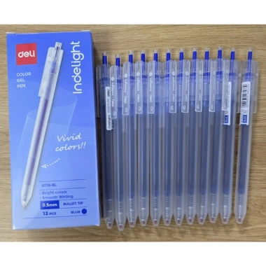 Bút gel Deli G118 0.5mm – Nét mượt xanh, đen, đỏ, giá ưu đãi 65.000₫ cho học sinh, sinh viên