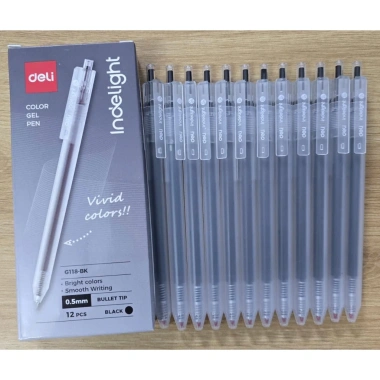Bút gel Deli G118 0.5mm – Nét mượt xanh, đen, đỏ, giá ưu đãi 65.000₫ cho học sinh, sinh viên