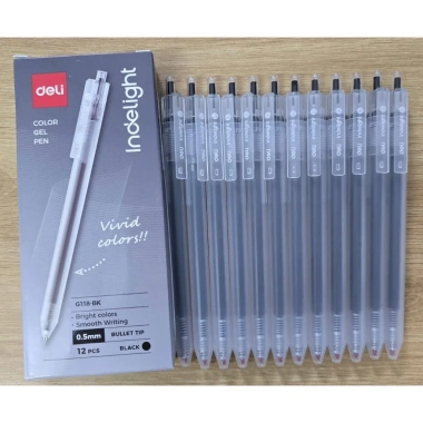 Bút gel Deli G118 0.5mm – Nét mượt xanh, đen, đỏ, giá ưu đãi 65.000₫ cho học sinh, sinh viên