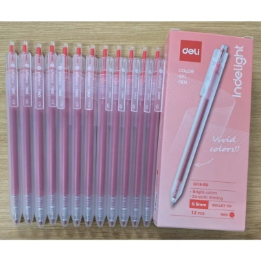 Bút gel Deli G118 0.5mm – Nét mượt xanh, đen, đỏ, giá ưu đãi 65.000₫ cho học sinh, sinh viên