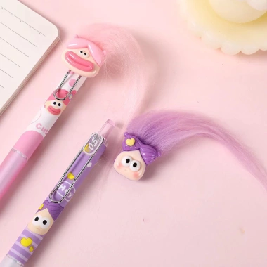 Bút gel đen hoạt hình bộ 4 cho sinh viên - Kiểu dễ thương, tóc búp bê, giá 32.000₫