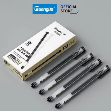 Bút gel GuangBo B72.009 0.5mm 10 viên, thân trong suốt, mực xanh đen đỏ, viết êm trơn - giảm giá 65k