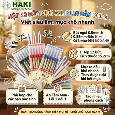 Bút gel Muji và HAKI B50, mực nước 0.5 và 0.35mm, đa màu dễ thương, giảm giá 35.000₫