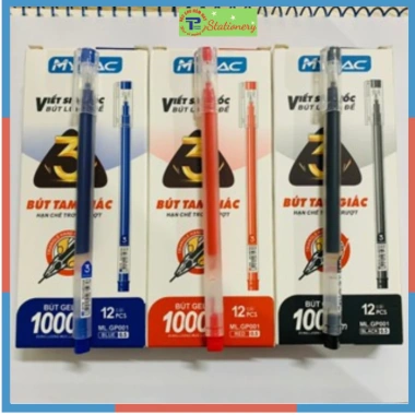 Bút gel Mylac 0.5mm KO RUỘT siêu mướt, không gai, không tắc mực, thân tam giác - xanh, đen, đỏ GP001 giá 19.900₫