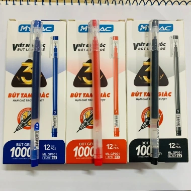Bút gel Mylac 0.5mm KO RUỘT siêu mướt, không gai, không tắc mực, thân tam giác - xanh, đen, đỏ GP001 giá 19.900₫