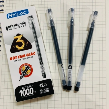 Bút gel Mylac 0.5mm KO RUỘT siêu mướt, không gai, không tắc mực, thân tam giác - xanh, đen, đỏ GP001 giá 19.900₫