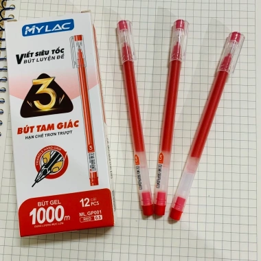 Bút gel Mylac 0.5mm KO RUỘT siêu mướt, không gai, không tắc mực, thân tam giác - xanh, đen, đỏ GP001 giá 19.900₫