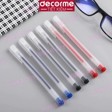 Bút gel nắp cài mực đen xanh đỏ 0.5mm, thay ngòi, vỏ nhám, viết khô nhanh, êm - chỉ 23.500₫