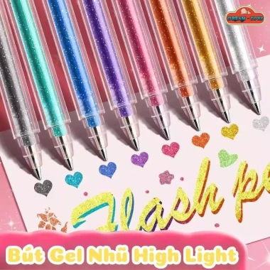 Bút Gel Nhũ Highlight 0.1mm - Nhiều màu, viết êm không lem, hiệu lấp lánh, 59.000₫