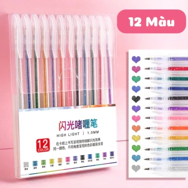 Bút Gel Nhũ Kim Tuyến High Light 0.1mm - Mực siêu đều, mịn, nhanh khô, không lem - 12/24/36/48 màu, giảm giá 55k