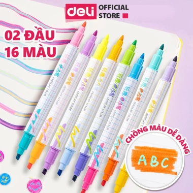 Bút Highlight 2 đầu 8 màu Pastel Deli - Nhớ dòng, tiện lợi cho học sinh, 53.000đ