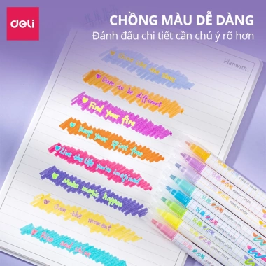 Bút Highlight 2 đầu 8 màu Pastel Deli - Nhớ dòng, tiện lợi cho học sinh, 53.000đ 2