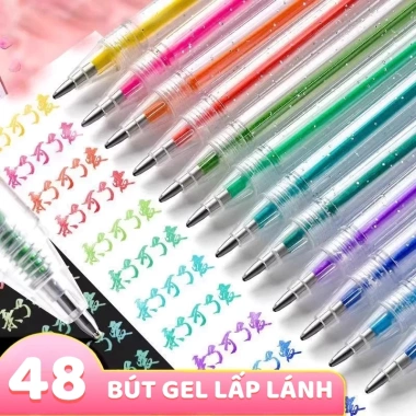 Bút highlight 48 màu nhũ kim tuyến - Đánh dấu sáng bóng, lý tưởng cho học sinh, giá 90.440₫
