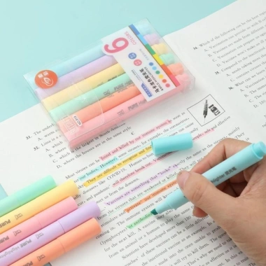 Bút Highlight 6 Màu Macaron Pastel - Dung Lượng Lớn, Dạ Quang Học Sinh và Họa Sĩ, Giá 26k
