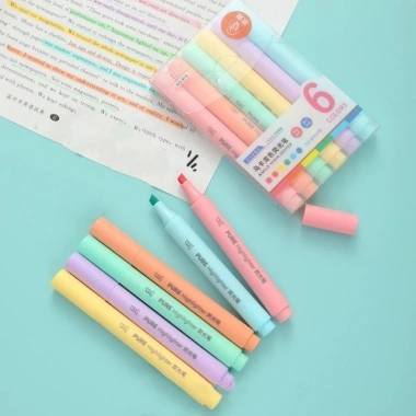 Bút Highlight 6 Màu Macaron Pastel - Dung Lượng Lớn, Dạ Quang Học Sinh và Họa Sĩ, Giá 26k 6 Bút Highlight 6 Màu Macaron Pastel - Dung Lượng Lớn, Dạ Quang Học Sinh và Họa Sĩ, Giá 26k 6