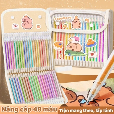 Bút Highlight Capybara học sinh - Nhiều màu, kim tuyến lấp lánh, bộ 12/24/36, giá 90.440 VND