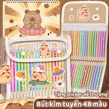 Bút Highlight Capybara học sinh - Nhiều màu, kim tuyến lấp lánh, bộ 12/24/36, giá 90.440 VND
