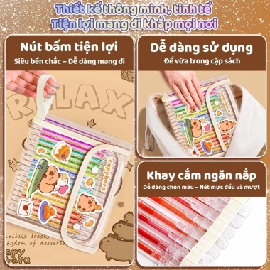 Bút Highlight Capybara học sinh - Nhiều màu, kim tuyến lấp lánh, bộ 12/24/36, giá 90.440 VND 3 Bút Highlight Capybara học sinh - Nhiều màu, kim tuyến lấp lánh, bộ 12/24/36, giá 90.440 VND 3