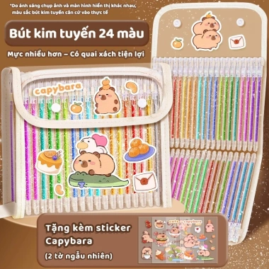Bút Highlight Capybara học sinh - Nhiều màu, kim tuyến lấp lánh, bộ 12/24/36, giá 90.440 VND