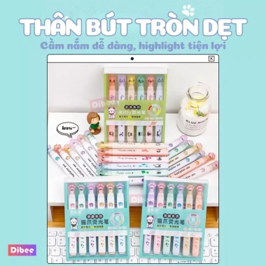 Bút highlight chân mèo pastel set 6 - Thiết kế hình mèo tròn, giá ưu đãi 35.000đ 6