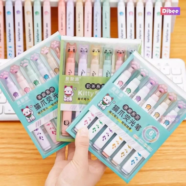Bút highlight chân mèo pastel set 6 - Thiết kế hình mèo tròn, giá ưu đãi 35.000đ 9