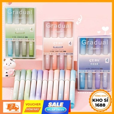 Bút highlight dạ quang Gradual 4 màu - Đánh dấu nhớ, ghi chú, văn phòng phẩm E1.723, chỉ 17.800đ