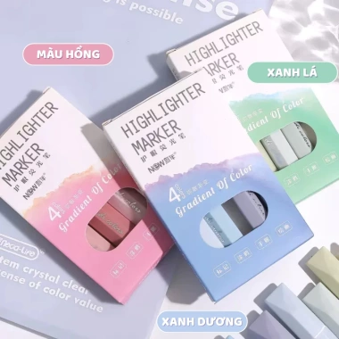 Bút highlight dạ quang pastel hộp 4 - Đánh dấu gradual tươi sáng, phù hợp học sinh ghi chú, 41.000 VND