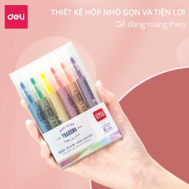 Bút highlight Deli dạ quang pastel 6 chiếc - màu nhẹ, giá chỉ 53.000đ, phù hợp học sinh sinh viên S624 4